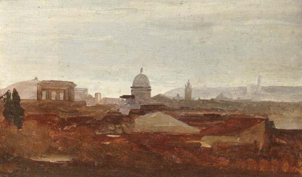 unknow artist a view overlooking a city,roman ruins and a cupola visible on the horizon oil painting image